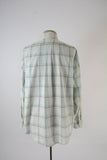 Vintage 1970s Green Peach Plaid Button Down Shirt   |    Large   |   by JC Penney