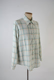 Vintage 1970s Green Peach Plaid Button Down Shirt   |    Large   |   by JC Penney