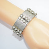 Vintage 1950s Wide Silver Rhinestone Cuff Stretch Bracelet   |   by Leru