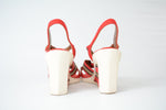 Vintage 1970s Red White Platform Wedge Sandals   |   7M   |   by Fanfare