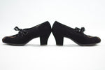 Vintage 1940s Peep Toe Oxford Heel with Black Suede Satin Trim