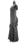 Vintage 1920s Navy Blue Tulip Embroidered Evening Gown   |   Petite XXS XS