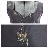 Vintage 1920s Navy Blue Tulip Embroidered Evening Gown   |   Petite XXS XS