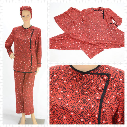 Vintage 80s Does 40s Red Geometric 3 Piece Loungewear Set   |   Small