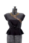 Vintage 1940s Black, Sequin Peplum Blouse   |  XS   |   by An Original Peggy Martin Fashion