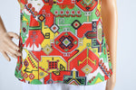 Vintage 1960s Funky Flowers and Geometric Shape Sleeveless Shirt   |    Large XL  |   by David Smith
