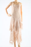 Vintage 1920s 1930s Pink Netted Garden Party Dress and Shawl Set  |   XXS