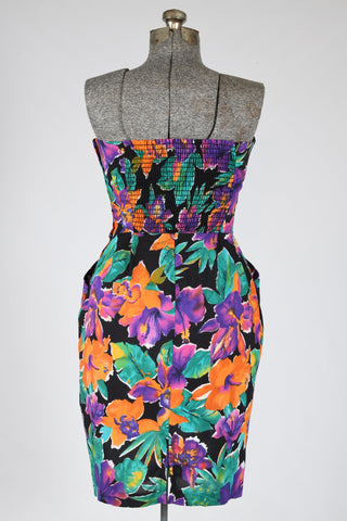 Vintage 1980s Tropical Print Strapless Dress by Moda Int'l