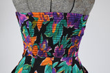 Vintage 1980s Tropical Print Strapless Dress by Moda Int'l | Size Medium