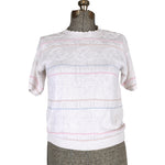 Vintage 1980s White Pastel Rose Short Sleeve Sweater  |   Large