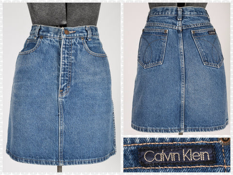 Vintage 1980s Blue Denim Short Jean Skirt   |   XS  Small   |   by Calvin Klein