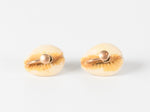 vintage 50s puka shell screw back gold filled earrings showing gold filled markings