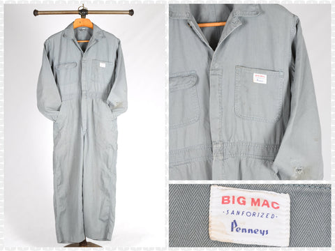 1960s Vintage Coveralls  |  Penny's Big Mac Gray Work Suit  |   Size 42 R  |  Chest 46"