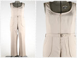 Vintage 1970s  Khaki Beige Sleeveless Jumpsuit   |   Large XL   |   by JC Penney