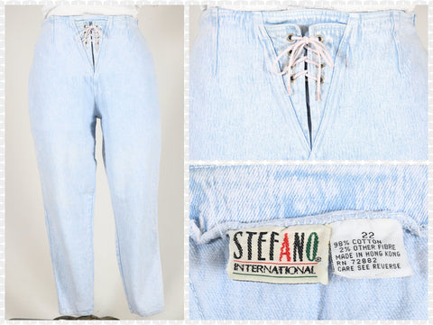 Vintage 1980s Acid Wash Lace Up Plus Size Jeans  |   36" - 39" Waist   |   by Stefano International