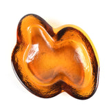 vintage 1970s amber orange art glass amoeba shape ashtray by Blenko glass