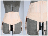 vintage 30s 40s peach cotton steel boned corset with close up of garter detail
