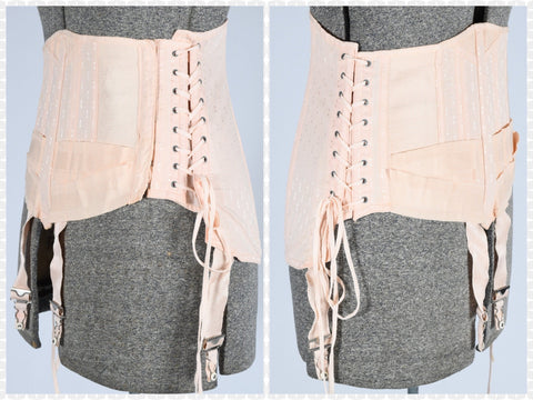 1930s French Vintage Girdle, Back Lacing Vintage Corset With Garters -   Canada