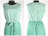 Vintage 1970s Green White Raindrops Pattern Sleeveless Jumpsuit   |   Medium Large