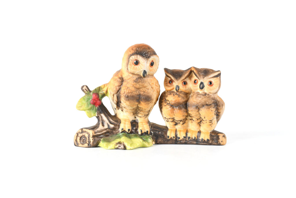 Vintage 1980s Kitsch 3 Ceramic Owls on Branch Pattern