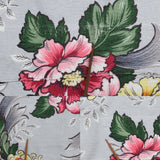 Vintage 1940s Gray Chrysanthemum Peonies Bark Cloth Curtain Set | 74" L X 33" W Each