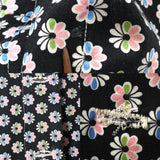 Vintage 1940s Black Floral Button Front Dressing Robe  | Plus Size 16 - 18