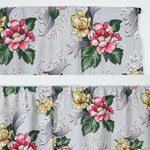 Vintage 1940s Gray Chrysanthemum Peonies Bark Cloth Curtain Set | 74" L X 33" W Each