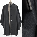 Vintage 1990s Gray Wool Black Velvet Hooded Cape | Large | by Albert Niponi Studio