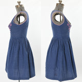 Vintage 1970s Blue Polka Dot Pink Balcony Bust Dirndl Dress  | Petite Large