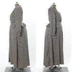 Vintage 1940s Black Floral Button Front Dressing Robe  | Plus Size 16 - 18