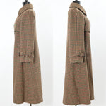 Vintage 1970s Houndstooth Check Wool Long Coat | XS | Pine Green, Red-Brown, White, Beige