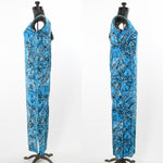 Vintage 1960s Blue Tahitian Print Never Worn Hawaiian Maxi Dress  | Size XS | by Pomare-Tahiti