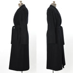 Vintage 1980s Black Wool Long Wrap Coat | Fits Various Sizes | by Wellington Fashions