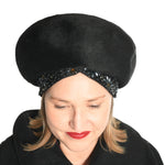 Vintage 1960s Black Fur Felt Floral Beaded Turban | by Christian Dior