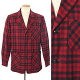 vintage 1960s red black plaid Pendleton wool Topster shirt jacket