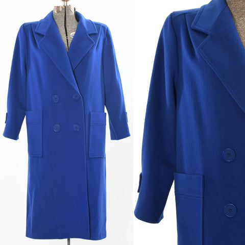 vintage late 80s early 90s true blue boxy oversized double breasted long wool coat
