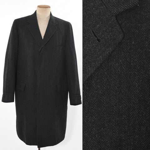 vintage 1960s charcoal gray herringbone wool single breasted overcoat