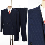 vintage 1940s navy blue pinstripe double breasted 3 piece pants suit