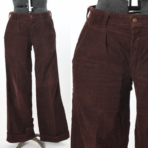 vintage 1970s brown wide flare leg corduroy pants