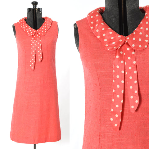 vintage 1960s pink polka dot sleeveless dress