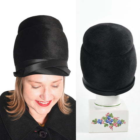 vintage 1960s black brushed fur felt tall beehive Miss Dior Hat