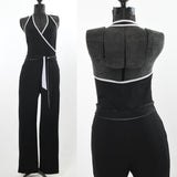 vintage 1990s black and white halter club jumpsuit