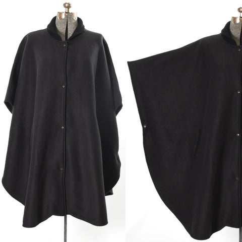 vintage 1980s black fleece button front cape 