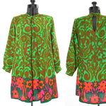 Vintage 1960s Green Pink Psychedelic Flower Power Tent Mini Dress  | Size Small | by Donnkenny